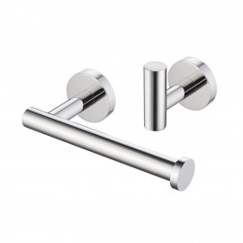 Bathroom Hardware Set 2 Piece Toilet Paper Holder and Wall Hook SUS304 Stainless Steel Round Wall Mounted Polished Finish, LA20DG-21